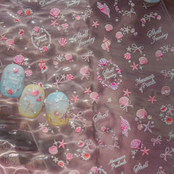 Pink Shell Necklace Starfish Swarm Star Conch Bowknot Dreamy Marine Relief Adhesive Nail Art Decoration Stickers Manicure Decals (ONLINE ORDER ONLY)