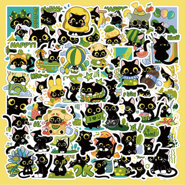 10/30/60PCS Cute Black Cat Stickers Toy DIY Notebook Phone Bike Fridge Skateboard Suitcase Waterproof Cartoon Decal Kids Sticker (ONLINE ORDER ONLY)