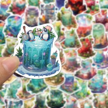 10/30/50pcs INS Style Art Drink Aesthetic Stickers Cartoon Plant Decals Kids Toys DIY Laptop Phone Scrapbook Decoration Sticker (ONLINE ORDER ONLY)