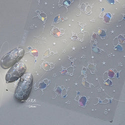 Summer Beach Ocean Water Ripples Flash Star Shell Starfish Conch Seasnail Soft Relief Decoration Nail Art Sticker Manicure Decal (ONLINE ORDER ONLY)