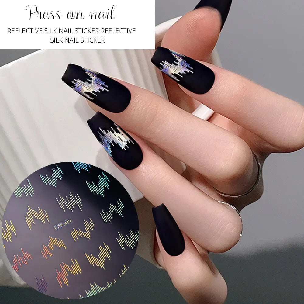 6pcs/Set High Gloss Reflective Nail Sticker Glitter Laser Silver Dark Flashy Effect Manicure 3D Nail Art Decoration Sticker Y2K* (ONLINE ORDER ONLY)