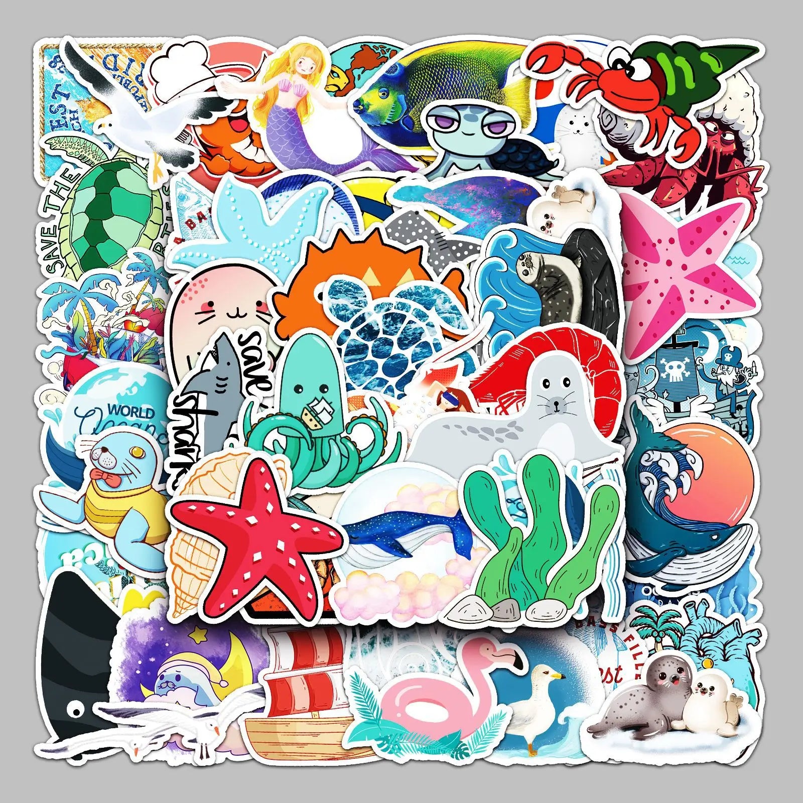 50pcs Marine Animal Graffiti Stickers for Helmet, Wall, DIY Decor (Online Order Only)