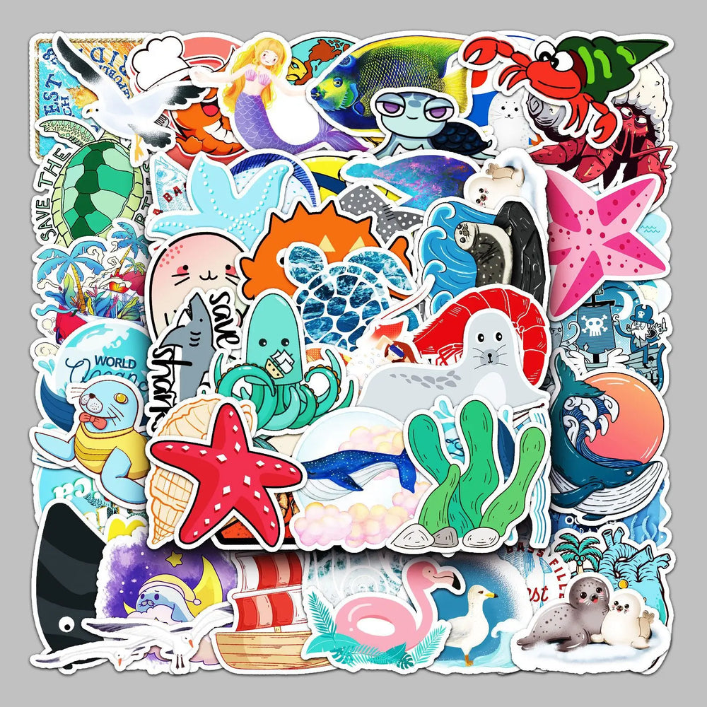 50pcs Marine Animal Graffiti Stickers for Helmet, Wall, DIY Decor (Online Order Only)