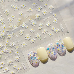 Cute Beige Yellow Pristine Fresh Daisy Flower 5D Shiny Soft Embossed Relief Charm Self Adhesive Nail Art Stickers Manicure Decal (ONLINE ORDER ONLY)