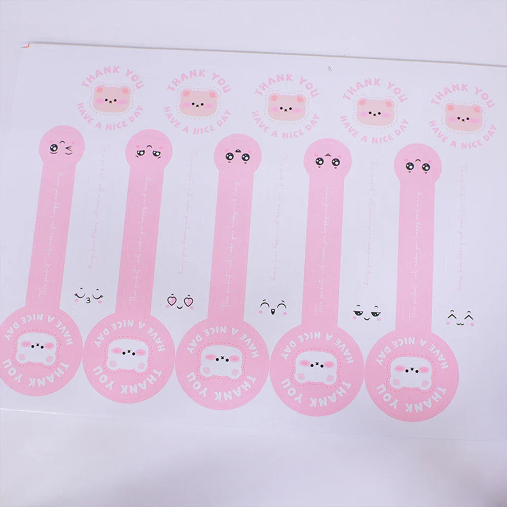 50-100pcs Pink Bear Thank You Stickers Seal Labels Small Business Packaging Sticker for Envelopes Seal Gift Box Decorations (Online Order Only)