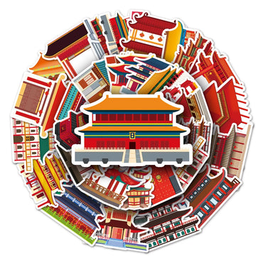 10/50pcs Antique Building House Stickers Personalized Chinese Style Stickers DIY Mobile Phone Case Suitcase Stickers Waterproof (Online Order Only)