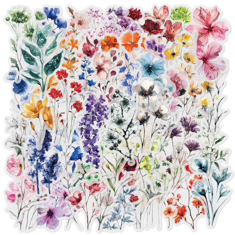 50 Ink Flower Stickers Transparent PET for Phone Case, Handbook, Water Cup (Online Order Only)