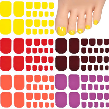 110Tips Waterproof Toe Nail Stickers 5Sheets 3D Shiny Solid Color Full Cover Self-Adhesive Manicure For Toe Nail Art Decor Salon (Online Order Only)