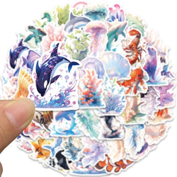 50pcs Cute Cartoon Marine Organism Stickers Vinyl Laptop Water Bottle Decals Luggage Guitar Skateboard Waterproof Graffiti (ONLINE ORDER ONLY)