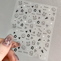 1Pc 3D Cute Black Silver Smile Dog Decals Y2K Cartoon Cat Footprint Nail Stickers Graffiti Star Heart DIY Manicure Slider Decor* (ONLINE ORDER ONLY)
