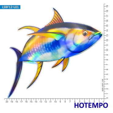 20cm Laser Dazzle Big Size Sea Fish Yellowfin Tuna Motorcycle Car Stickers for Fisherman Boats Laptop Outdoor Waterproof Sticker (Online Order Only)