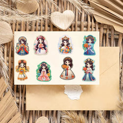 50Pcs Q Version Chinese Ancient Costume Flower Princess Girl Sticker for Kids Toy Decoration Guitar Luggage DIY Waterproof Decal (ONLINE ORDER ONLY)