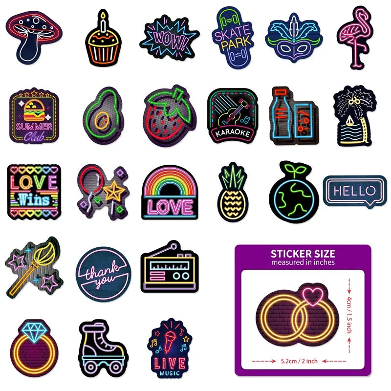 10/30/50PCS Cartoon Mixed Neon PVC Sticker Aesthetic DIY Decoration Scrapbooking Korean Stationery School Supplies for Kids (ONLINE ORDER ONLY)