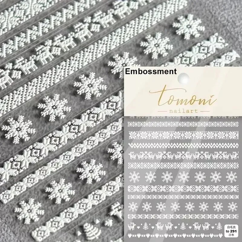 Hot Stamping Romantic White Gold Snowflakes Hexagon Winter 3D Self Adhesive Nail Art Stickers Shiny Rhinestone Manicure Decals (Online Order Only)