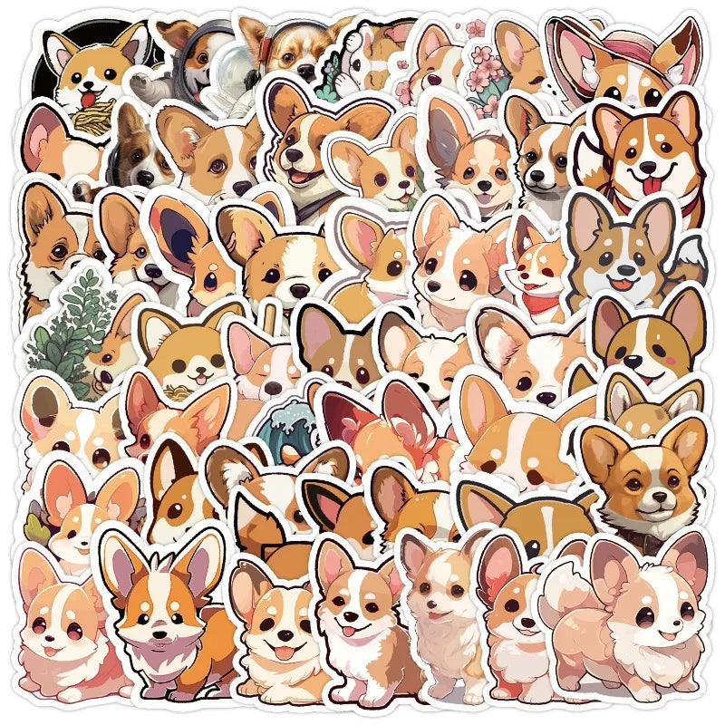 50pcs Cute Corgi Dog Stickers for Helmet, Wall, DIY Decoration Wholesale (Online Order Only)