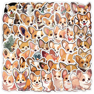 50pcs Cute Corgi Dog Stickers for Helmet, Wall, DIY Decoration Wholesale (Online Order Only)
