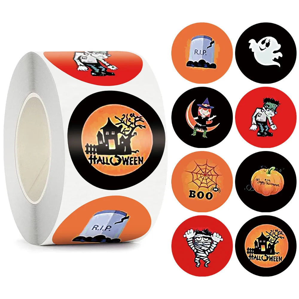 100-500pcs Halloween Paper Stickers Decor Pumpkin Ghost Gift Lable Seal Sticker Candy Bags Stickers Packaging Sealing Labels (ONLINE ORDER ONLY)