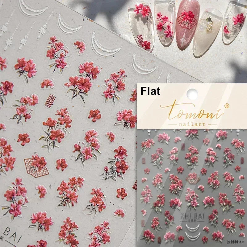 Pale Flower Bouquet Label Bowknot Stationery Sunflower Daisy Leaf 3D Self Adhesive Nail Art Stickers Rhinestone Manicure Decals (Online Order Only)