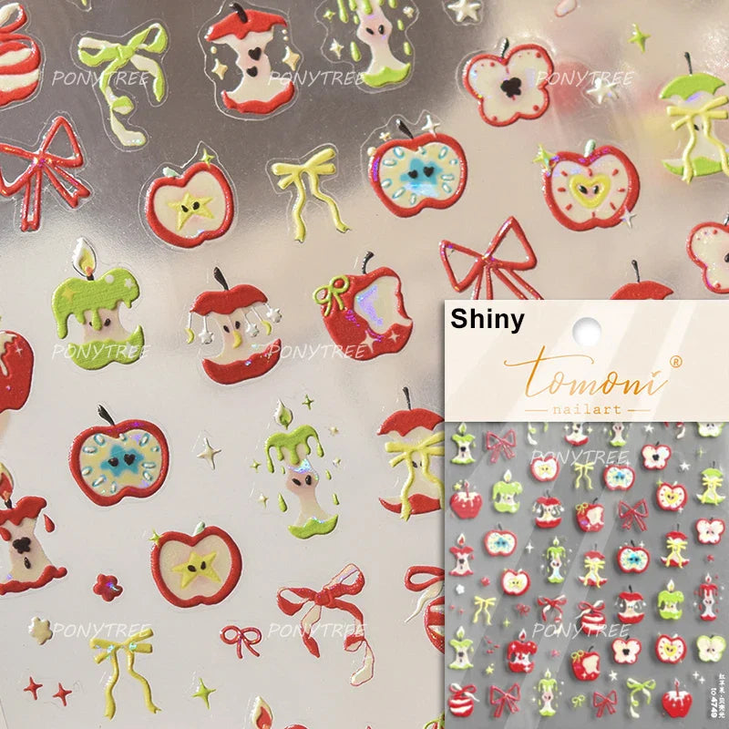 Bear Bowknot Bag Dessert Apple Core Earphone Cup Tulip Cherry Milk Cake Cookies Flower Adhesive Nail Art Stickers Manicure Decal (ONLINE ORDER ONLY)