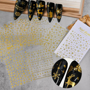 3D Gold Glitter Snowflake Nail Sticker Winter Reflective Elk Star Balloon Christmas Tree Foil Xmas New Year Decal Tips Decoratio (ONLINE ORDER ONLY)