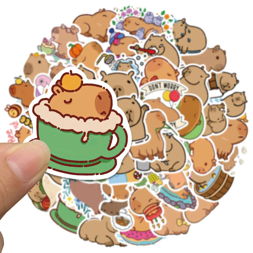 50pcs Cute Cartoon Animals Capybara Stickers Kids Gift For Laptop Luggage Phone Notebook Waterproof Graffiti Bicycle Decals (ONLINE ORDER ONLY)