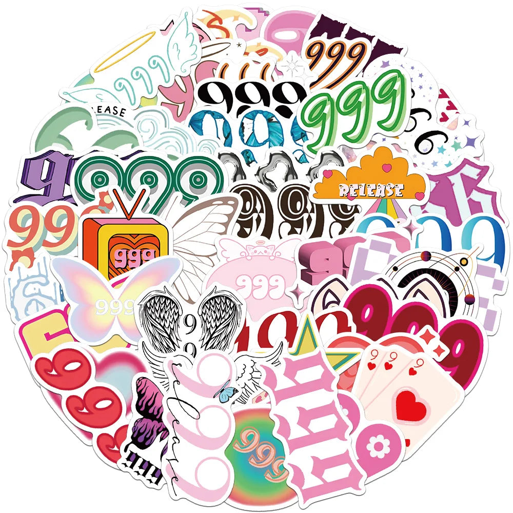 999 Angel Number Stickers Waterproof Decal Set for Laptop, Motorcycle, Luggage, Snowboard, Fridge, Phone, Car (ONLINE ORDER ONLY)