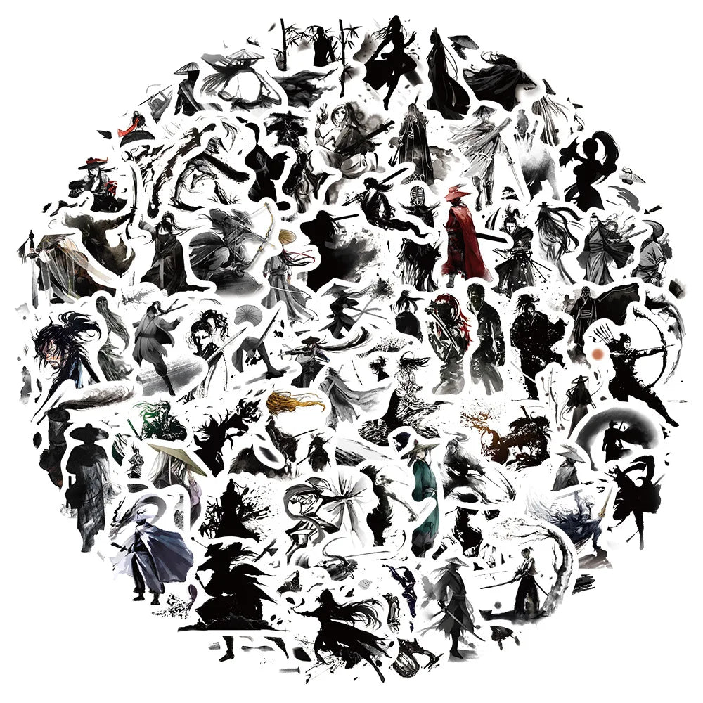 Black & White Ink Hero Stickers Waterproof Decals for Laptop, Motorcycle, Luggage, Snowboard, Fridge, Phone, Car (10/30/50/100 Pcs) (Online Order Only)