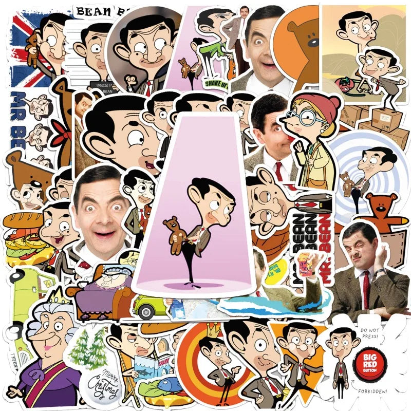 50pcs Mr Bean Cartoon Stickers for Laptop, Phone, Car, Scooter, Suitcase, Water Cup, Stationery, Refrigerator (ONLINE ORDER ONLY)