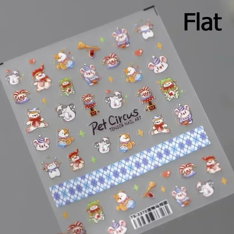 Cute Bowknot Dog Puppy Bear Strawberry Cake Fruit Juice Coffee Desserts Corgi Cherry Adhesive Nail Art Stickers Manicure Decals (ONLINE ORDER ONLY)