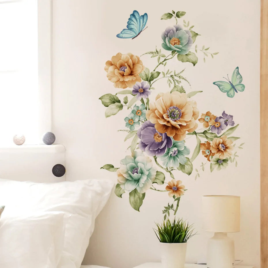 Boho Yellow Flower Butterfly Wall Stickers Home Decor Decals (Online Order Only)