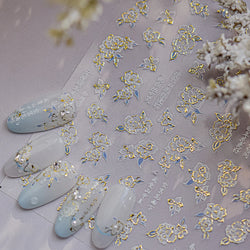 Camellia Tea After Rain Fragrant Flower Paint in Gold White Antique Chinese Characters Adhesive Nail Art Stickers Manicure Decal (ONLINE ORDER ONLY)