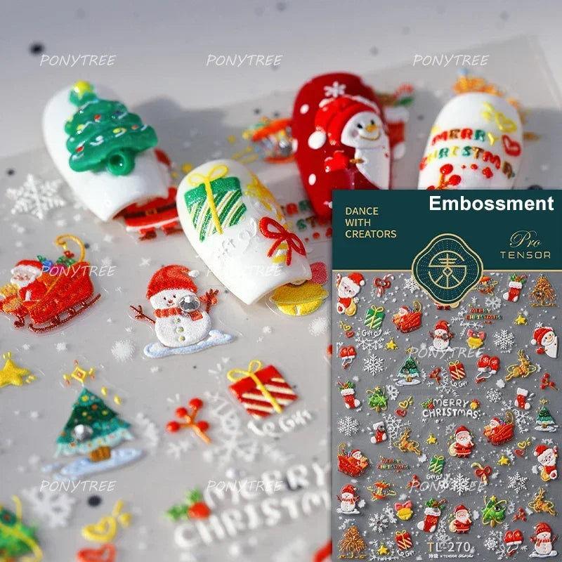 Apple Bear Bunny Snowman Winter Tree Bell Dog Self Adhesive Nail Art Stickers Snowflake Santa Claus Rhinestone Manicure Decals (ONLINE ORDER ONLY)