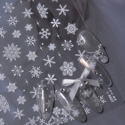 Winter Dreamy Hot Stamping Romantic White Pink Snowflakes Hexagon 3D Self Adhesive Nail Art Stickers Christmas Manicure Decals (ONLINE ORDER ONLY)