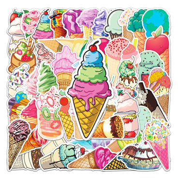 50Pcs Ice Cream Cartoon Waterproof Vinyl Stickers for Skateboard Snowboard Decals (Online Order Only)