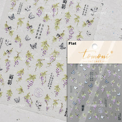 Pink Purple Orchid Hibiscus Rosa-sinensis Flower Butterfly Antique Lattice Window Adhesive Nail Art Stickers  Manicure Decals (Online Order Only)