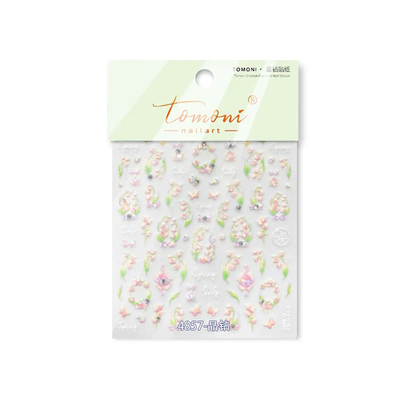 Lily of The Valley Star Spring Flower Bowknot Butterfly Water Bubbles Self Adhesive Nail Art Stickers Rhinestone Manicure Decals (ONLINE ORDER ONLY)