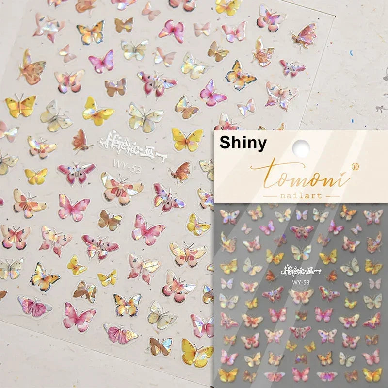 Charming Golden Gradient Shiny Rhinestone Jelly Butterfly Flower Petal Bowknot 3D Self Adhesive Nail Art Sticker Manicure Decals (ONLINE ORDER ONLY)