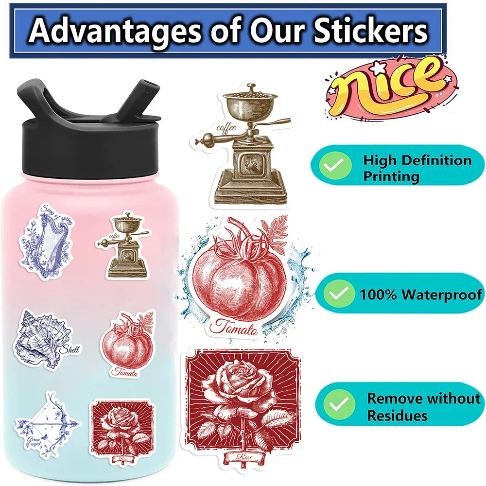 10/30/50PCS Cartoon Line Vintage Stickers Wall Decals DIY Waterproof Skateboard Notebook Luggage Laptop Phone Bottle Toys Gifts (ONLINE ORDER ONLY)
