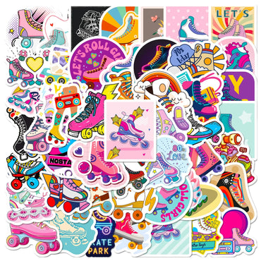 10/50pcs Cool Roller Skates Cartoon Stickers Aesthetic DIY Skateboard Car Bike Phone Luggage Graffiti Girl Gradient Sticker Toy (Online Order Only)