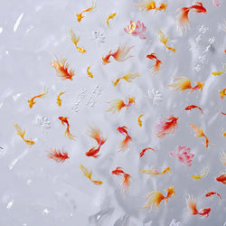 Pink Lotus Flower Red Gold Koi Carp Fish Tail Fancy Carp Self Adhesive Nail Art Decorations Stickers Manicure Decals Wholesale (ONLINE ORDER ONLY)