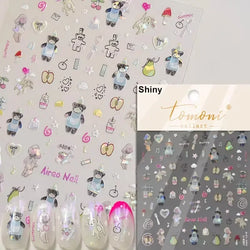 Retro Love Heart White Lace flower Bowknot Tie Pink Bear Flower Strawberry Adhesive Nail Art Stickers Rhinestone Manicure Decals (ONLINE ORDER ONLY)