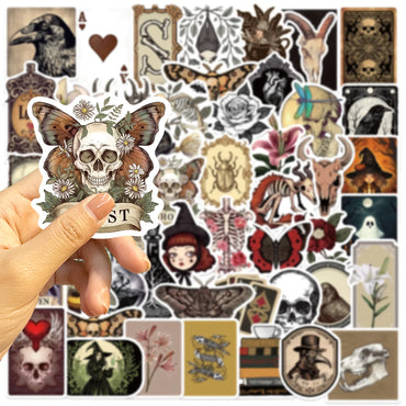 10/50pcs Cool Gothic Horror Skull Witch Girls Stickers Retro Graffiti Decals Toy Laptop Motorcycle Skateboard Waterproof Sticker (ONLINE ORDER ONLY)