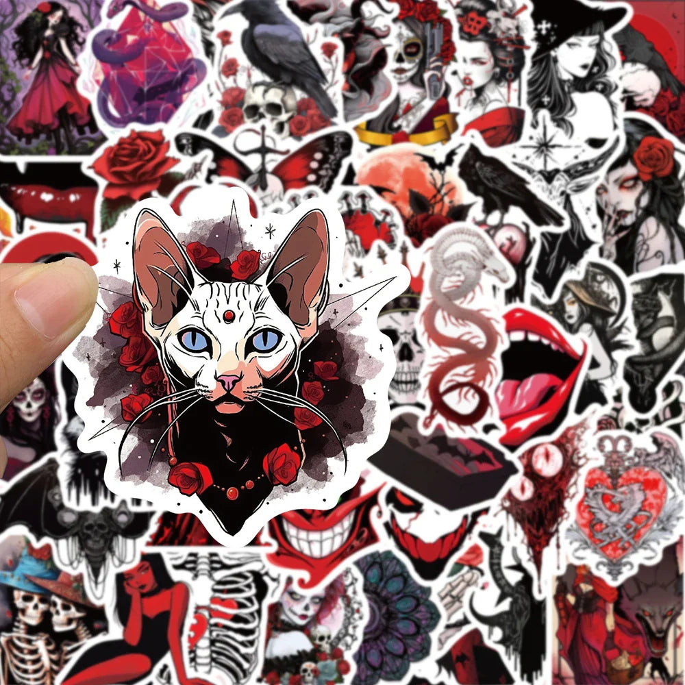 10/30/50pcs Art Red Cyberpunk Stickers Gothic Horror Graffiti Decal Skateboard Bike Laptop Scrapbooking Cool Cartoon Sticker Toy (ONLINE ORDER ONLY)