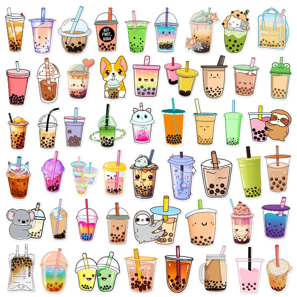 10/50Pcs Pearl Milk Tea Drink Cup Graffiti Stickers for DIY Scrapbook Suitcase Water Bottle Phone Laptop Guitar Kids Toy (ONLINE ORDER ONLY)
