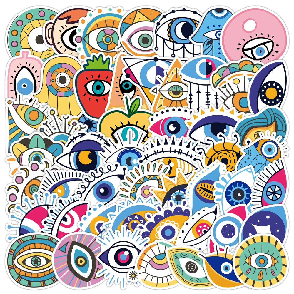 50Pcs Cartoon Mysterious Eyes Graffiti Stickers for Helmet, Wall, DIY Decoration (Online Order Only)