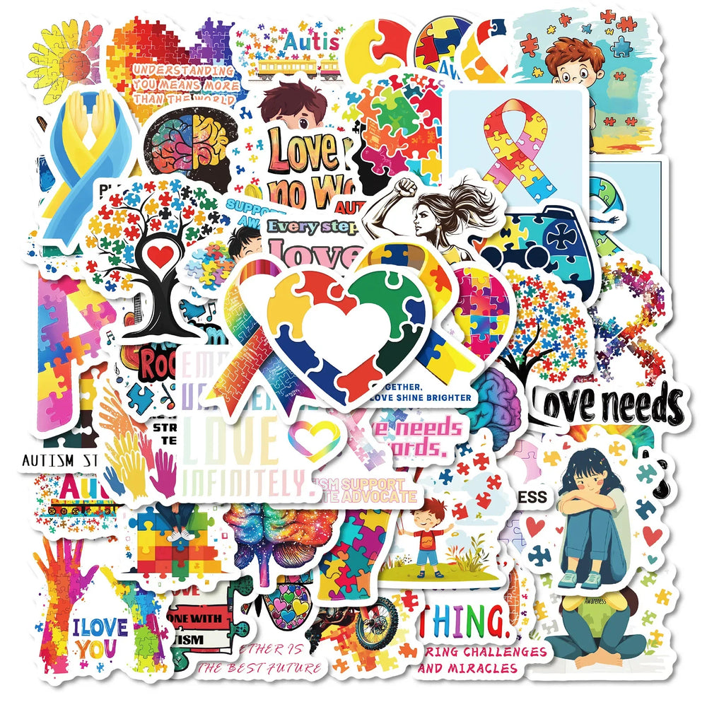 50pcs Autism Series Cartoon Graffiti Stickers for Helmet, Wall, DIY Decoration (Online Order Only)
