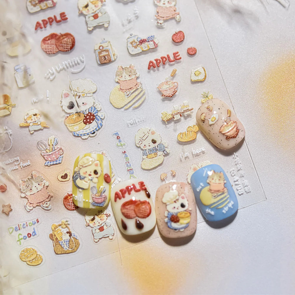 Sweater Glovesvacuum Cup Milk Fallen Leaves Kitten Adhesive Nail Art Stickers Warm Suitpinecone Kitchenware Cat Manicure Decals (ONLINE ORDER ONLY)