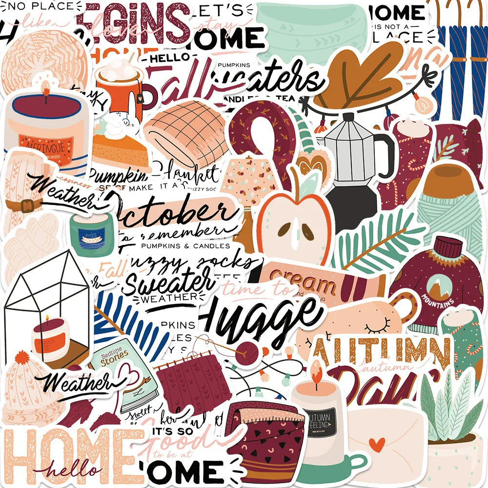 Vintage Autumn Art Cartoon Stickers - Laptop, Guitar, Phone, Luggage, Car Decals (10/30/50pcs) (Online Order Only)