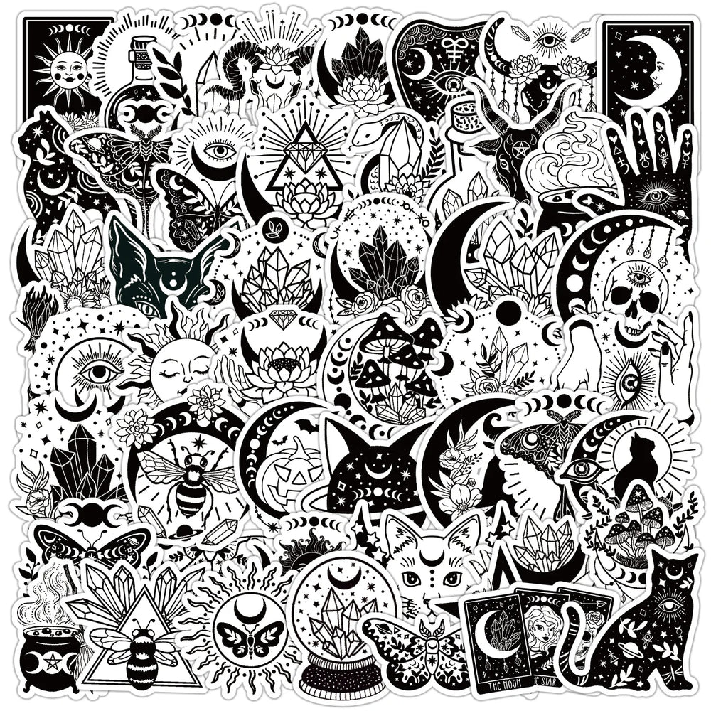 Nordic Witch Stickers: Black White Decals for Phone, Laptop, Luggage, Skateboard (Online Order Only)