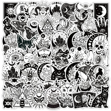 Nordic Witch Stickers: Black White Decals for Phone, Laptop, Luggage, Skateboard (Online Order Only)
